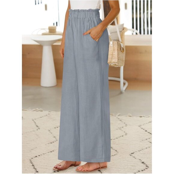 Anrabess Women Gray Linen Blend Wide Leg High Waist Flowy Pants Size M - Picture 7 of 11